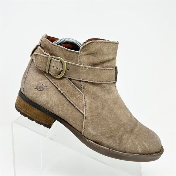 Born Jorgette Women's Heeled Ankle Booties Tan Taupe Brown Suede Size 8 Buckle - Picture 1 of 14